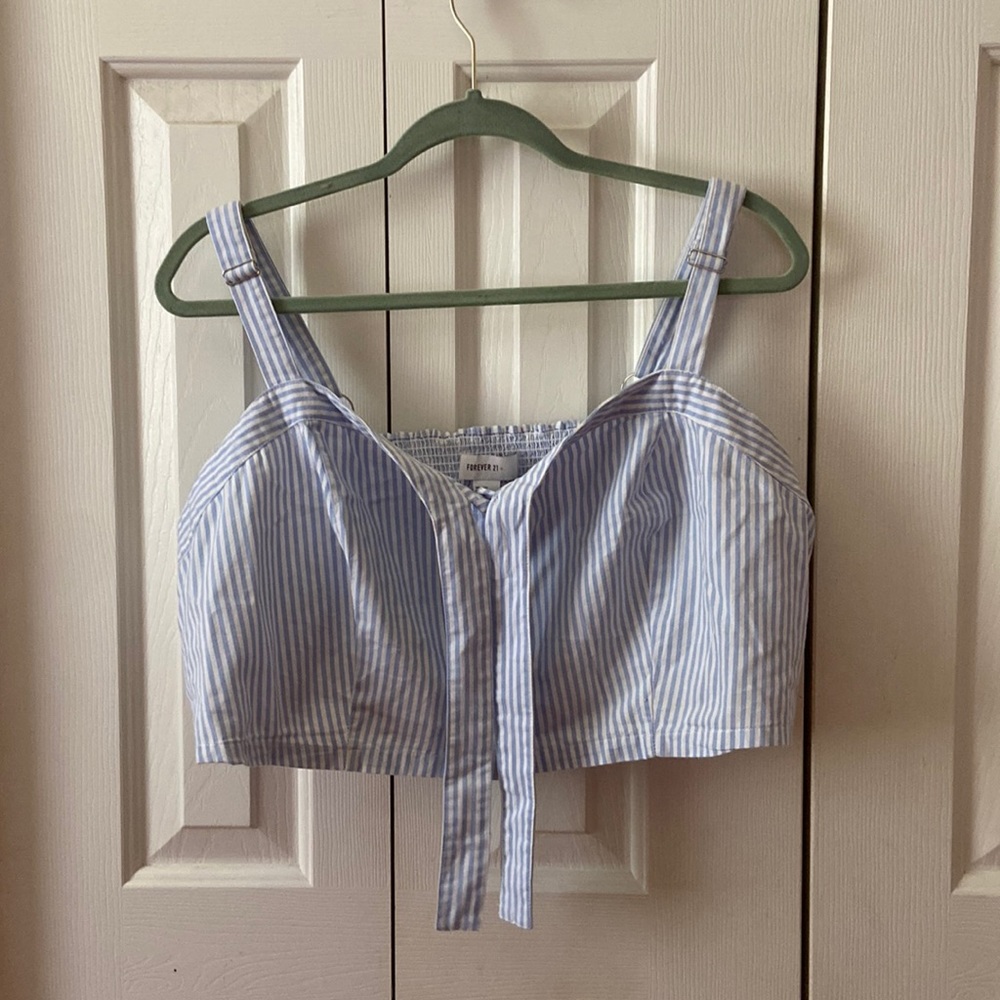 Forever 21 Plus Size Blue and White Striped Crop Top